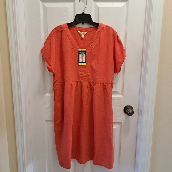 NWT Briggs New York Coral Linen Dress Small V-neck Short Sleeved - Picture 11 of 16